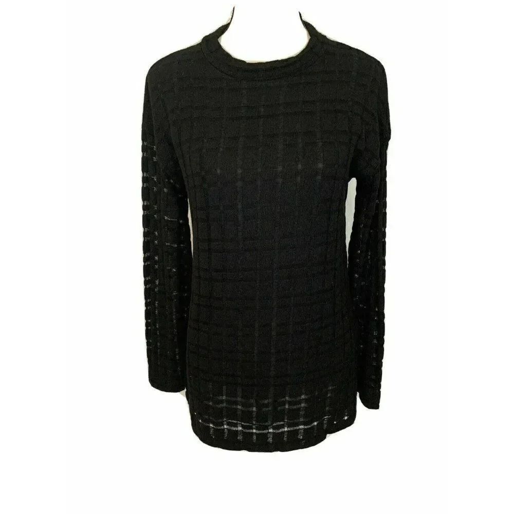 Zara WB Womens Solid Black Long Sleeve Sheer Sweater Large